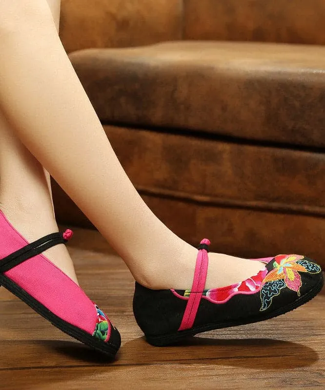 Green Flat Shoes Embroideried Cotton Fabric Women Splicing Flat Shoes