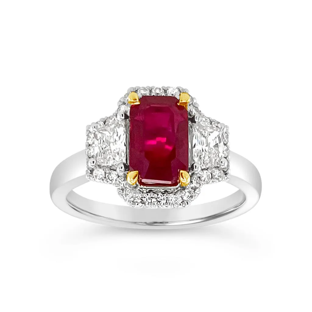 Irisa by Martin Binder Unique Ruby & Diamond Three Stone Ring