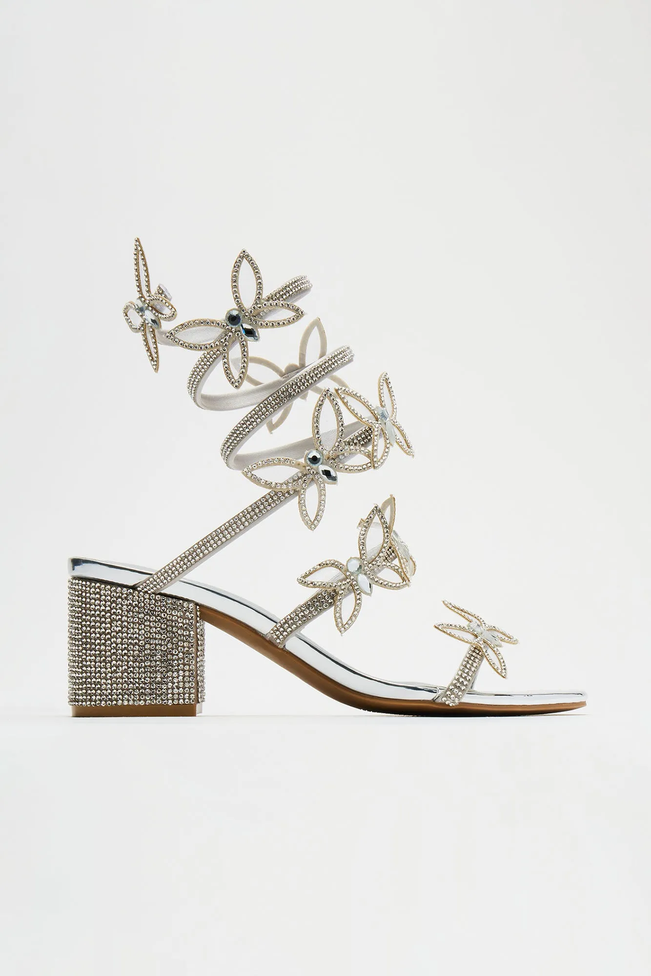 Julia Rhinestone Wrap Up Heels - Silver