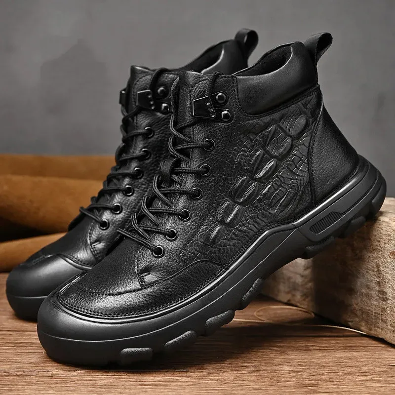 Men's Elegant Lace Up Textured Vegan Leather Shoes  | All-Season Eco-Friendly Materials