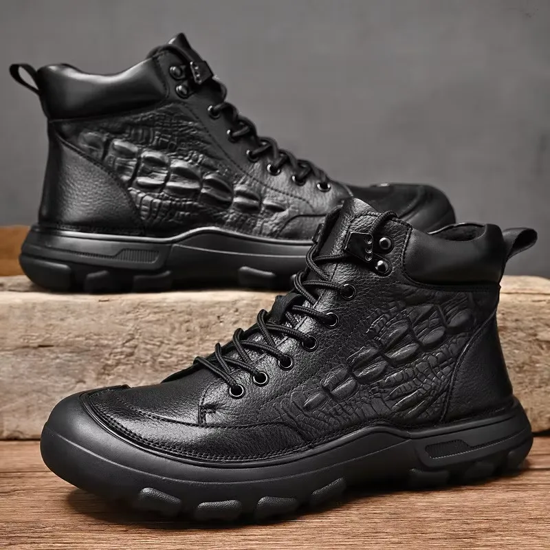 Men's Elegant Lace Up Textured Vegan Leather Shoes  | All-Season Eco-Friendly Materials