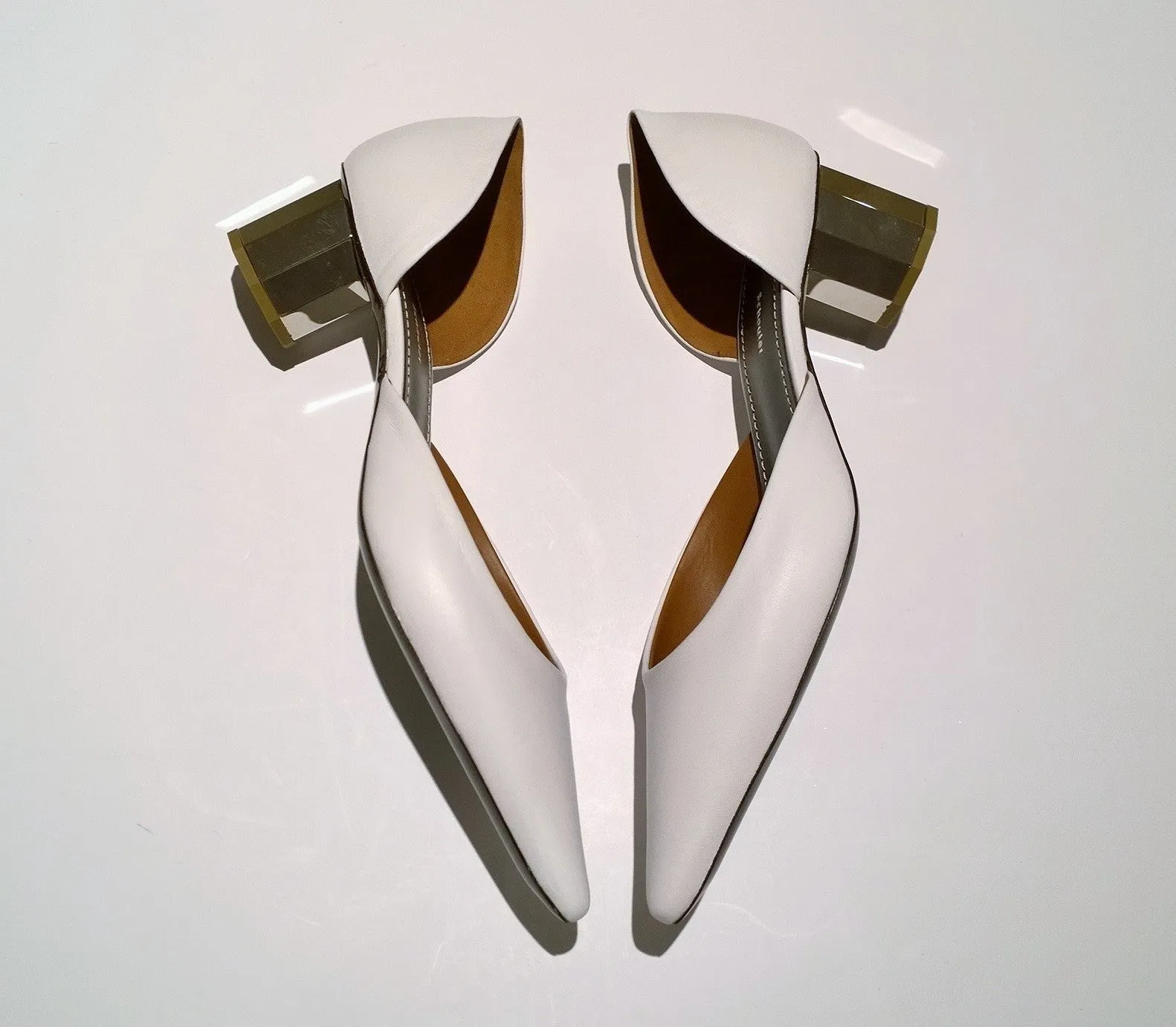 Proenza Schouler Pillar White Leather with Silver Block Heel D'orsay Shoes