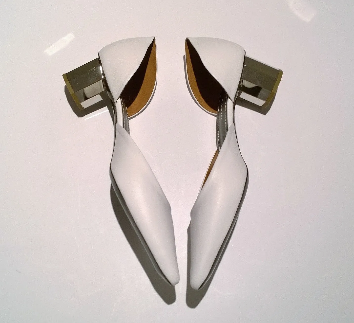 Proenza Schouler Pillar White Leather with Silver Block Heel D'orsay Shoes